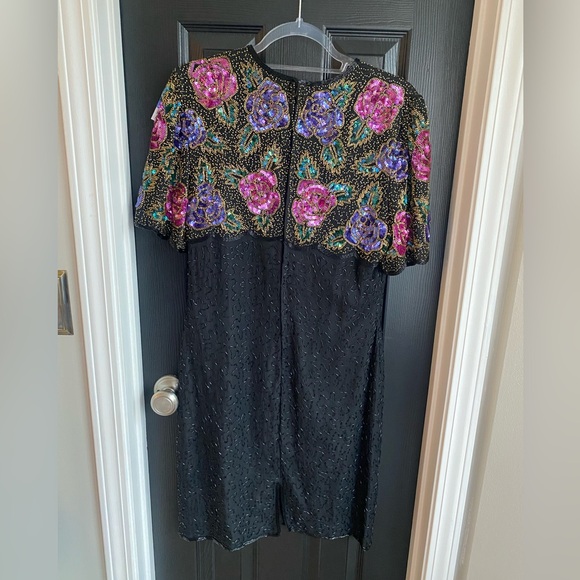 Vintage Night Vogue Evening Dress Sequin/Beading Black 100% Silk Sheath-Size L - Picture 2 of 10